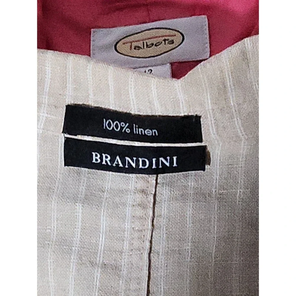 Brandini Sz XXL 100% Linen Tan Blazer White Pinstripes Relaxed Yacht Boho Hippie